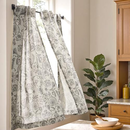 jinchan Linen Floral Kitchen Tier Curtains 30 Inch 2 Panels Grey on Beige - color: Classic | Grey on Beige, size: 26"W x 30"L (Pack of 2)