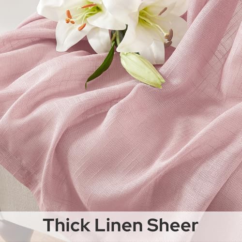 HOMEIDEAS Pink Linen Textured Sheer Curtains, 52 X 84 Inch, 2 Panels - color: Pink, size: 52"W x 84"L (Pack of 2)