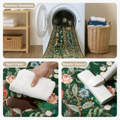 Joydeco Washable 6x9 Area Rugs for Bedroom, Green Boho Peacock Rug Carpet - color: Dark Green, size: 6' x 9' (Rectangular)