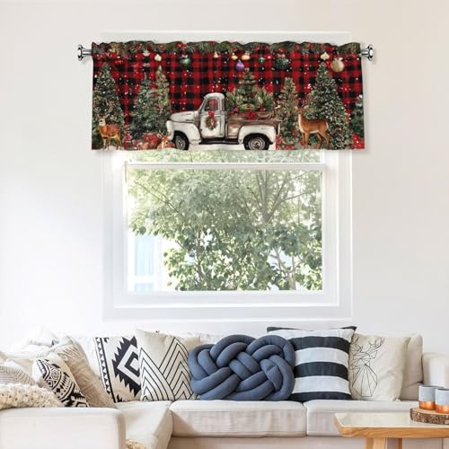 Christmas Curtain Valance 54x18 Inches Window Treatment Rod Pocket Valance for Kitchen Bathroom Bedroom - color: Christmas