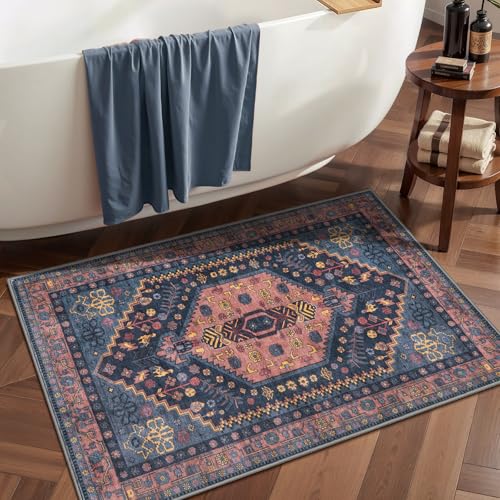 Ciicool 2x3ft Small Area Rug,Washable Boho Thin Mat for Entryway Kitchen - color: Navy/Multi, size: 2' X 3' (Rectangular)