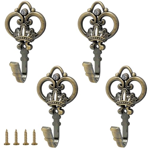 4 Pack Antique Bronze Crown Curtain Holdbacks, Heavy Duty Metal Wall Hooks for Hanging Drapes, Coats, Hats & Towels, Vintage Rustic Decor for Living Room, Bedroom, Entryway - color: Antique Bronze, size: 4PCS