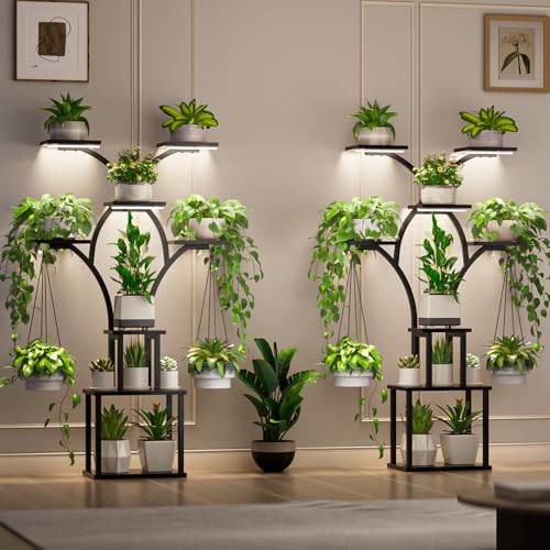 Elbourn Plant Stand Indoor with Grow Light - 8 Tiered 60" Plant Shelf - color: Black