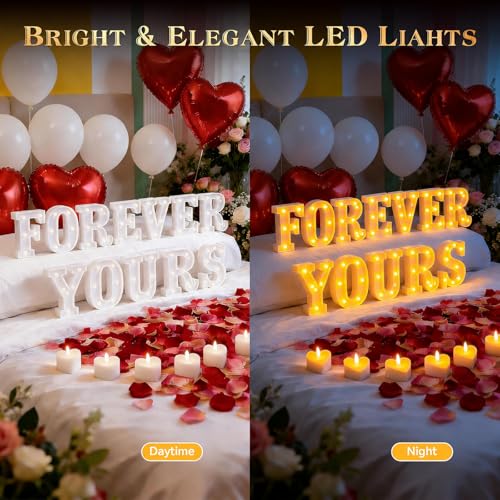 Forever Yours Light up Letters, Include Tea Lights Candles, Latex Balloons, Aluminum Balloons and Rose Petals, Special Festival, Surprise Gifts for Women and Men - color: FOREVER YOURS