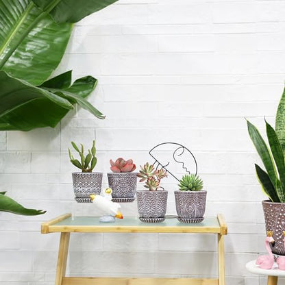Gepege Ceramic Succulent Pots, 4 Inch Small Plant Pots with Drainage - color: Clay+white, size: 4 Inch - Set of 4