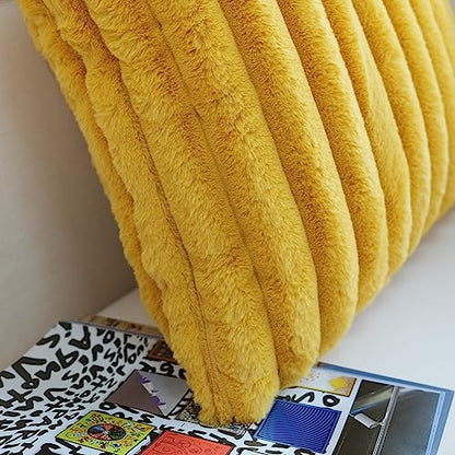 JOJUSIS Faux Fur Plush Throw Pillow Covers, Mustard Yellow, 16 x 16-Inch - color: Mustard Yellow, size: 16" x 16" (Pack of 2)