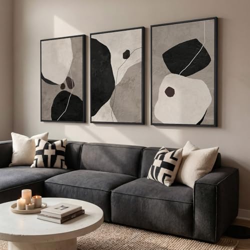 Large Framed Black and White Abstract Wall Art, 3 Piece Set, Each 24x36 In - color: Neutral - A, size: 24" W x 36" H x 3pcs
