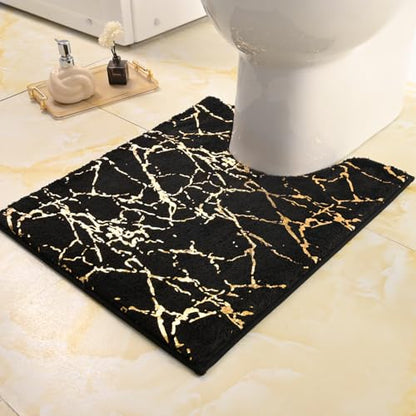 QJHOMO Black and Gold U Shaped Toilet Rug Marble Contour Bath Mat 20x24 in - color: Black and Gold, size: 1'8" x 2' (U-Shape)
