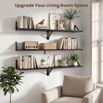 Axeman 20 Inch Floating Shelves, 8 Inch Deep Black Wall Shelves Set of 2 - color: Black, size: 20 Inch