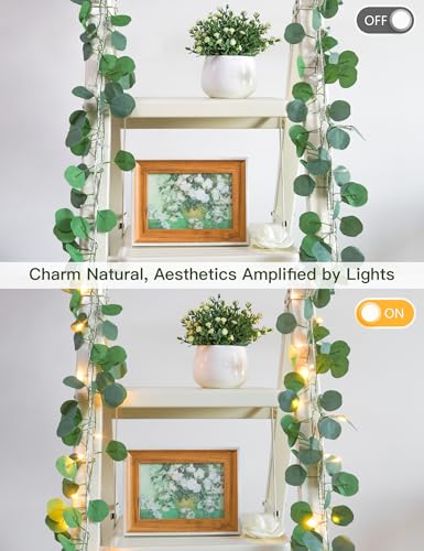 suddus 33FT 100LED Eucalyptus Garland Vines with Lights Plug in Clear Wire - color: Eucalyptus, size: 100 LED-Plug