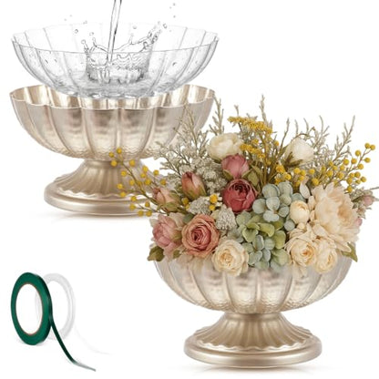 2 Pcs Metal Compote Vase, Floral Centerpiece Bowls, Silver - color: Silver