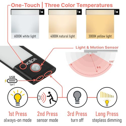 Motion Sensor Under Cabinet Light, LED Closet Light, 9.17 in Black - color: Black, size: Small - 9.17in