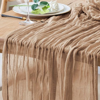 Cheesecloth Table Runner 10FT Nude Boho Gauze Rustic Sheer Table Runners - color: Nude, size: 1 Pack