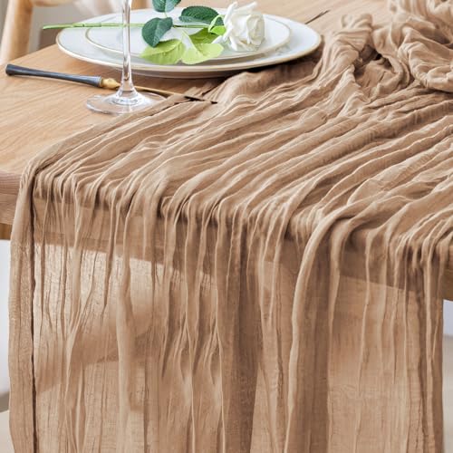 Cheesecloth Table Runner 10FT Nude Boho Gauze Rustic Sheer Table Runners - color: Nude, size: 1 Pack
