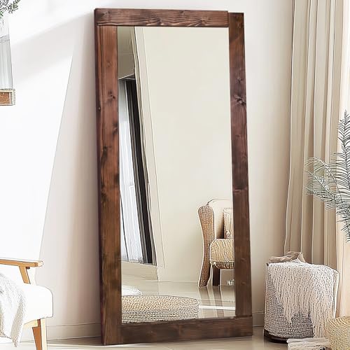 71x32in Full Length Mirror, Solid Wood Convex Frame, Brown - color: Brown-convex Frame, size: 71"L x 32"W