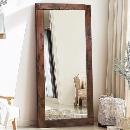 71x32in Full Length Mirror, Solid Wood Convex Frame, Brown - color: Brown-convex Frame, size: 71"L x 32"W