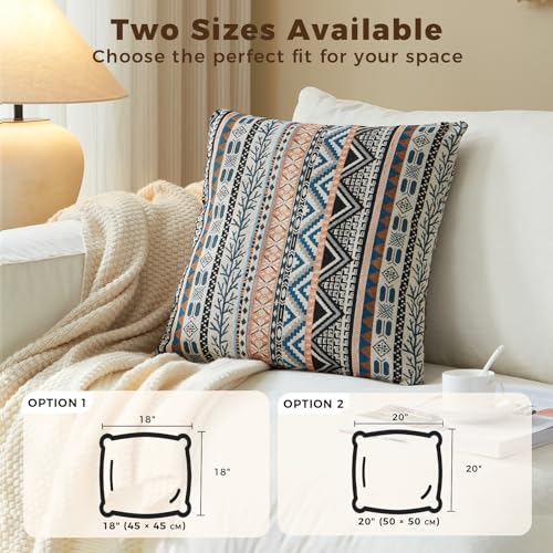 Boho Throw Pillow Covers 18x18 Set of 2 - Cotton Linen Decorative Pillows for Couch, Rustic Farmhouse Cushion Covers for Living Room Bed Sofa, Soft Holiday Accent Decor, Amber Elegance - color: Amber Elegance, size: 18" x 18" (Pack of 2)
