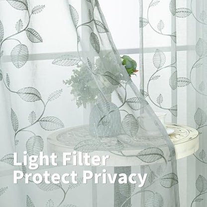 BGment Sage Green Leaf Sheer Curtains 84 Inches Long Living Room 2 Panels - color: Sage-leaf, size: 52"W x 84"L (Pack of 2)