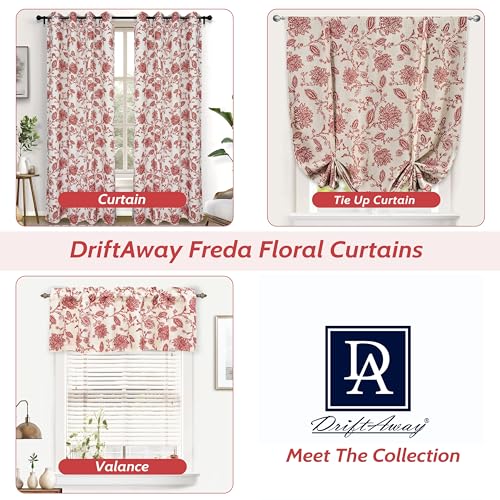 DriftAway Freda Jacobean Floral Linen Blend Blackout Thermal Insulated Energy Saving Privacy Window Linen Curtain Valance Rod Pocket 2 Layers Single 52 Inch by 24 Inch Plus 2 Inch Header Red Beige - color: Red, size: 52"W x 24"L (Pack of 1)