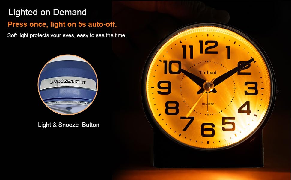 Tinload 4.3" No Ticking Analog Alarm Clock,Silent Readable for Seniors,Easy to Set,Gradual Rise Alarm,Big Numbers,On/Off Switch on Side,Gentle Wake,Snooze,Lighted on Demand,Battery Operated,Blue - color: Blue