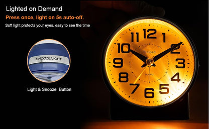 Tinload 4.3" No Ticking Analog Alarm Clock,Silent Readable for Seniors,Easy to Set,Gradual Rise Alarm,Big Numbers,On/Off Switch on Side,Gentle Wake,Snooze,Lighted on Demand,Battery Operated,Blue - color: Blue