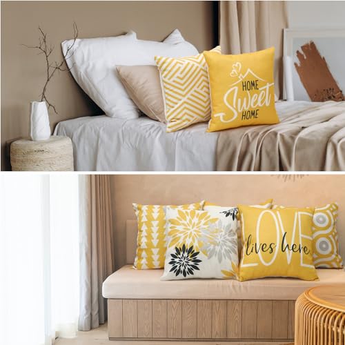 Flutesan 12 Pcs Pillow Covers 18x18 Geometric Linen for Couch, Yellow - color: Yellow