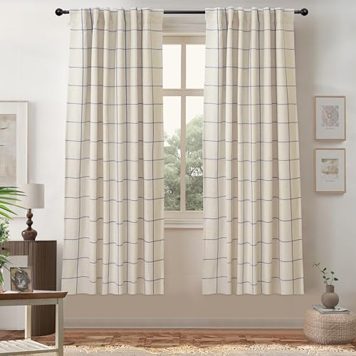 DriftAway 100% Blackout Plaid Curtains 63 Inches Long 2 Panels Navy Blue - color: Navy Blue, size: 52"W x 63"L (Pack of 2)