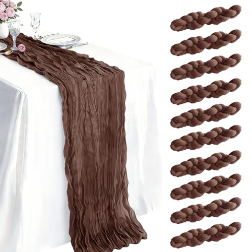 10 Pack Nude Brown Cheesecloth Table Runner 21 x 120 Inch Boho Gauze Sheer Table Runner 10FT Long for Wedding Baby Shower Bridal Shower Easter Holiday Birthday Home Decor - color: Nude Brown, size: 21"×120“-10pcs
