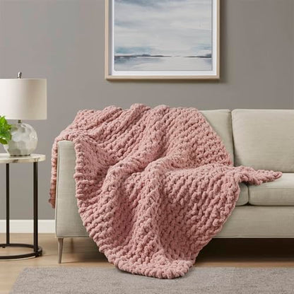Madison Park Chenille Chunky Knit All Season Throw Blanket, 50 x 60, Blush - color: Blush