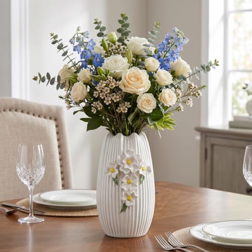 White Vase, Modern Ceramic Vases for Centerpieces,9 Inch - color: White and Yellow, size: 9 inch