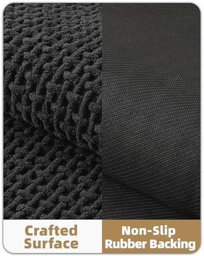 Color&Geometry Black 60x24 Waffle Bath Mat, Rubber Non Slip Bathroom Rug - color: Black, size: 24"x60"
