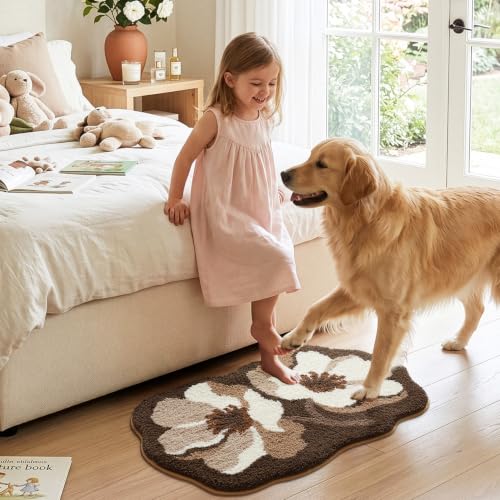 LUMI Flower Bathroom Rug, Absorbent Non Slip Bath Mat, 20x32, Brown Flower - color: Floral-brown Flower