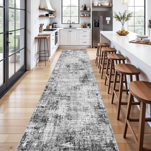 3x15 Long Hallway Runner Rug: Modern Non-Slip Washable Carpet Runner Black - color: Black, size: 3' x 15' (Runner)