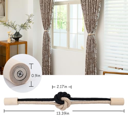 Magnetic Curtain Tiebacks Holdbacks Rope Curtain Tie Backs Outdoor Contoeey - color: Beige Black