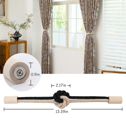 Magnetic Curtain Tiebacks Holdbacks Rope Curtain Tie Backs Outdoor Contoeey - color: Beige Black