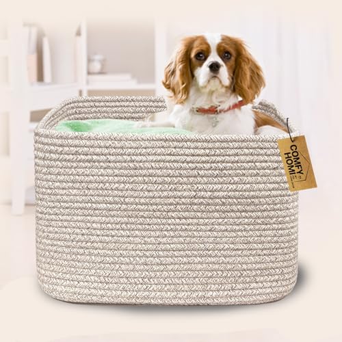 COMFY-HOMI Cotton Rope Woven Basket with Handles for Shelves,Toys,Book, Cloth Storage Baskets Bin for Organizing- 1 PCSToy Decorative Organizer for Living Room, Bathroom - color: Brown, size: 13.5"X11"X9.5"