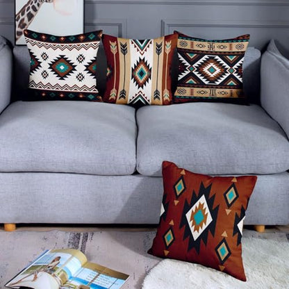 Throw Pillow Covers, Western Teal, Set of 4, 18"x18" - color: Southwestern Tribal 2