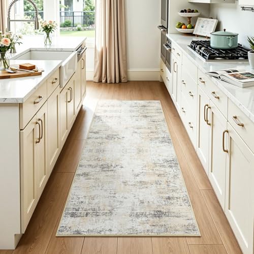 Washable Runner Rug Non Slip 2.6x8 for Kitchen Hallway Entryway - color: Beige, size: 2'6" x 8' (Runner)