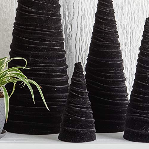 Your Heart's Content Velvet Trees Set of 4 Black, Winter Mantel Accent, Navidad Tabletop Tree, Wedding Centerpiece, Cozy Handcrafted Gift, Bookcase, Classic Valentine (Black) - color: Black