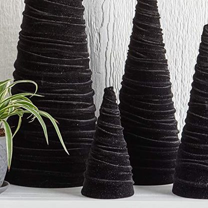 Your Heart's Content Velvet Trees Set of 4 Black, Winter Mantel Accent, Navidad Tabletop Tree, Wedding Centerpiece, Cozy Handcrafted Gift, Bookcase, Classic Valentine (Black) - color: Black