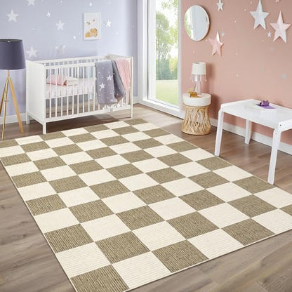Garvee Large Rugs for Living Room 10x13 Modern Rug Washable Rugs, Beige - color: Checkered - Beige, size: 10' x 13' (Rectangular)