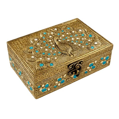 ETROVES 6 inch Jewelry Box - Handmade Portable Treasure Organiser Keepsake - color: Peacock