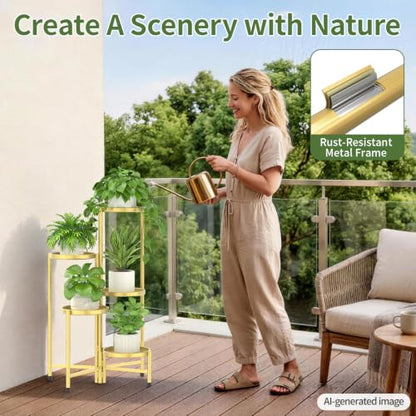 LASZOLA Plant Stand Indoor with 10 Inch Large Metal Tray, 5 Tier Gold - color: Standard Gold, size: 5 Tier