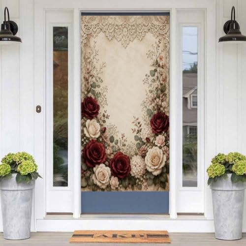 Vintage Floral Lace Border Door Curtain 70 X 35.4 Inch, Privacy Door Cover Decorative Room Divider Curtain Hanging Doorway Window Panel for Bedroom Living Room Bathroom Office Home Decor - color: Vintage Floral Lace Border