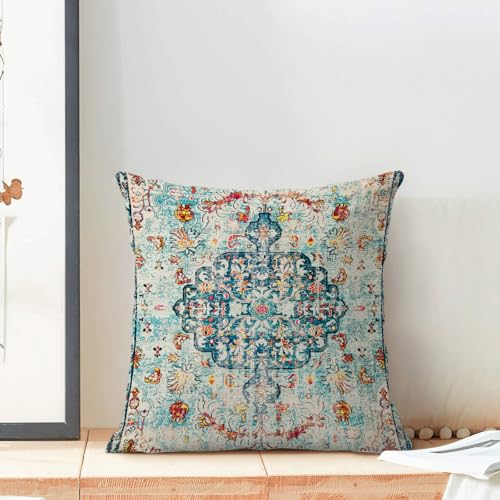 Boho Pillow Covers 18x18 Set of 2, Carpet Pattern Teal Orange Decorative Throw Pillows Farmhouse Bohemian Cushion Pillow Covers for Sofa Couch Outdoor Decor - color: Boho-22, size: 18" x 18" (Pack of 2)