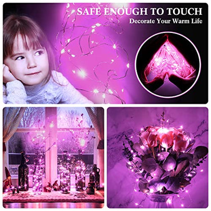 Hortsun 100 Pack Battery Operated Fairy Lights 7 ft 20 LED, Pink - color: Pink Light