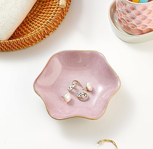 Binoster Ceramic Jewelry Dish,Ring Dish,Trinket Tray,Jewelry Tray,Key Bowl Pink Room Decor Bathroom Home Decor Gifts for Women Mom Sister Coworker Friend Bride(5.5 In Pink) - color: Pink, size: 5.5 inches