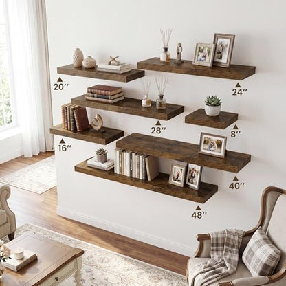 RICHFOCUS 8Inch Square Floating Shelves for Wall 4Pack|Rustic Brown - color: Rustic Brown, size: 8"L x 8"D, Set of 4
