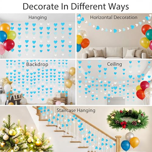 Baby Boy Shower Decorations - Light Blue Garland Party Decorations, White Streamers Baby Blue Birthday Decor, Graduation Bachelorette Bridal Engagement Wedding Christmas Banner Decor Garsellen - color: Glitter Blue White
