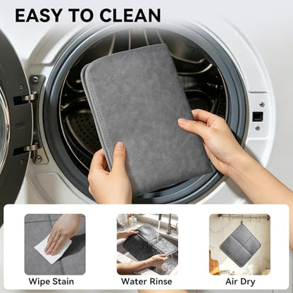 YDKGL 2 pack Dish Drying Mat for Kitchen Counter,PU Leather Dish Mat，Grey - color: Gray, size: 16" x 24"(2 Pack)